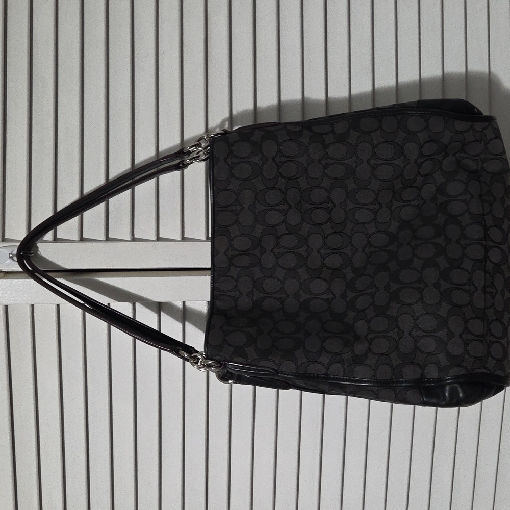 Coach Edie Grey And Black Signature Canvas & Leather Shoulder Bag EUC - Picture 9 of 9